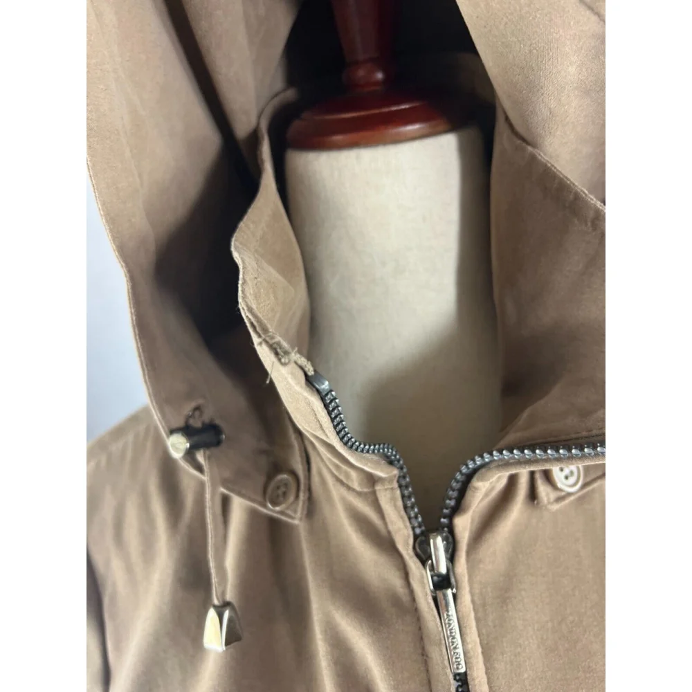 Women’s London Fog Full Zip Jacket Size Petite Small Beige Detachable Hood EUC - Picture 4 of 5